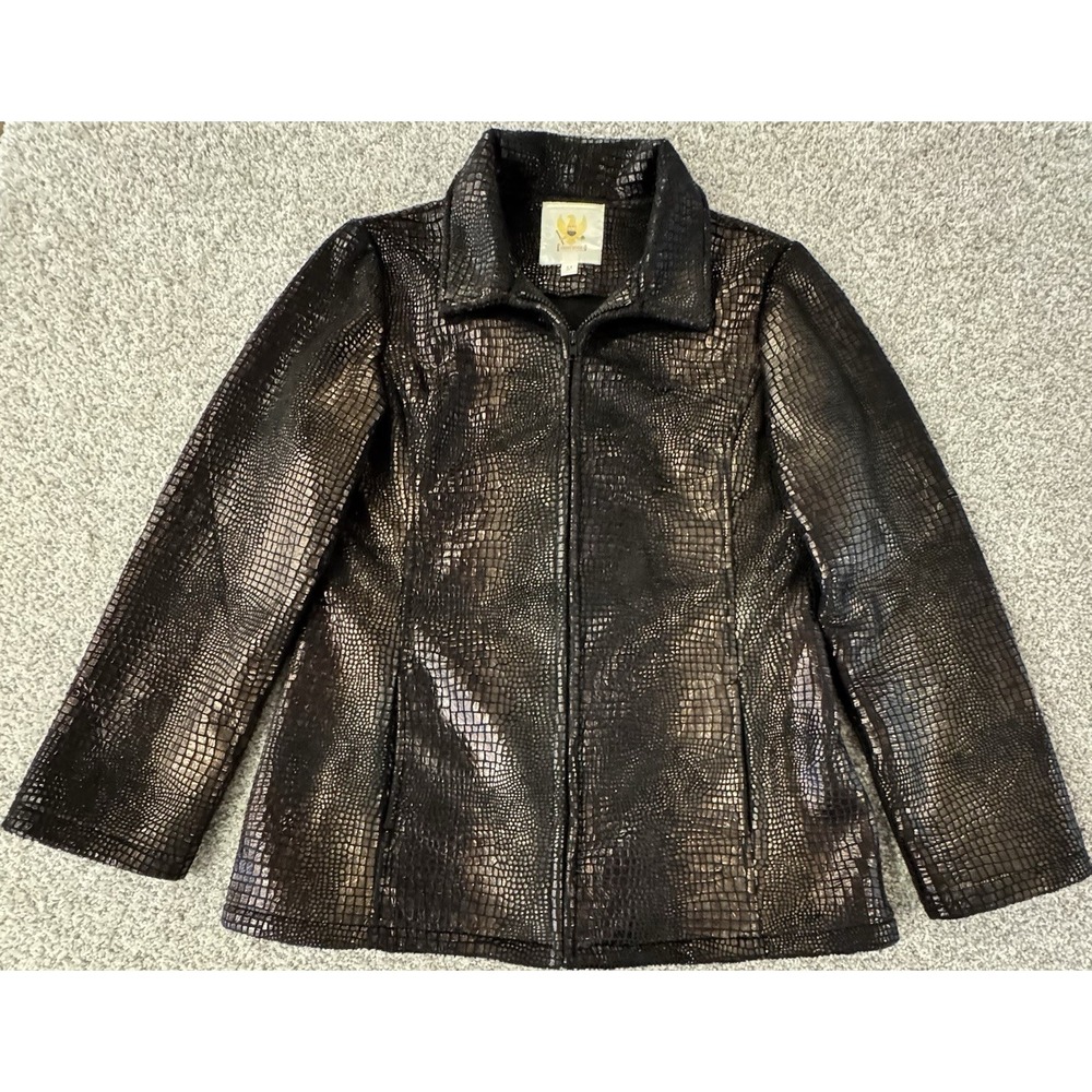 Ameri Mode Jacket Womens Medium Brown Metallic Snakeskin Textured Full Zip